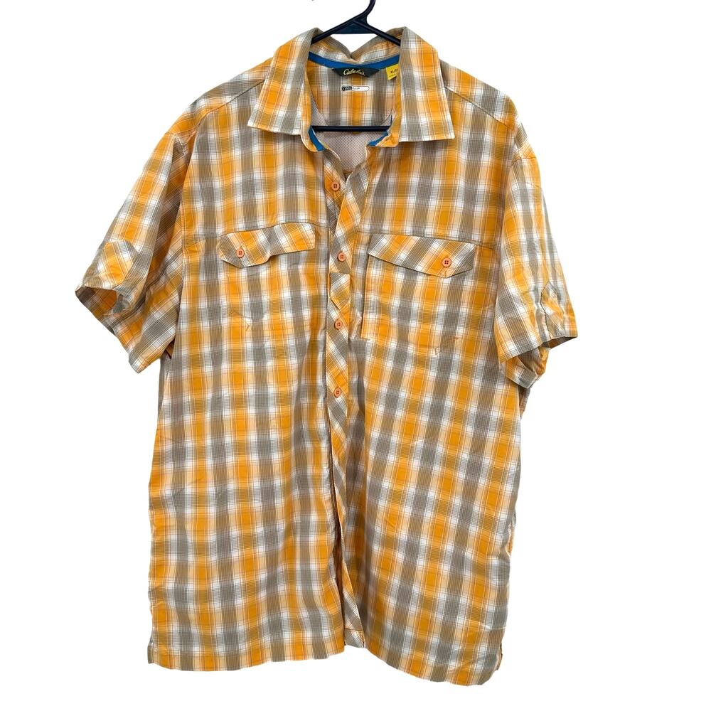 Cabelas Size XL Shirt Orange Plaid Button Up Cool Max Fishing Outdoors Hiking‎